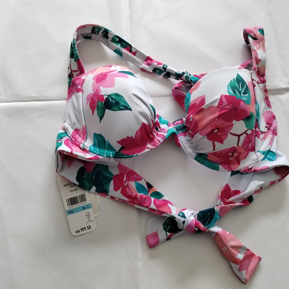 Tommy Bahama Pink and Green Floral Bikini Top with Molded Cups